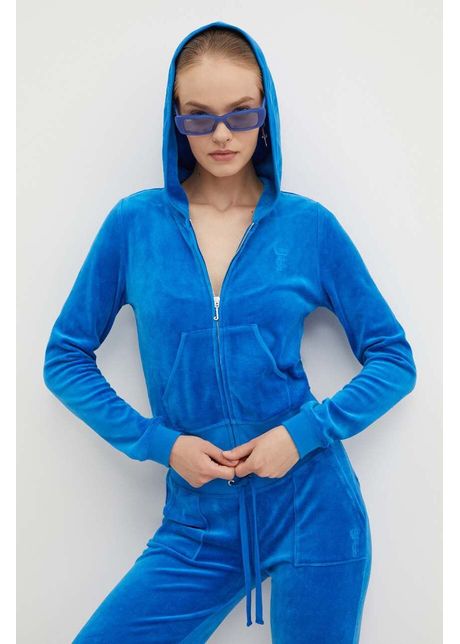 Juicy couture bluz din velur heritage robyn cu glug neted jcsebj007