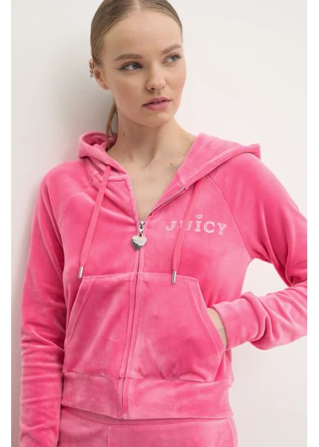 Juicy couture bluz din velur regal madison hoodie culoarea roz cu glug neted jcbas224828