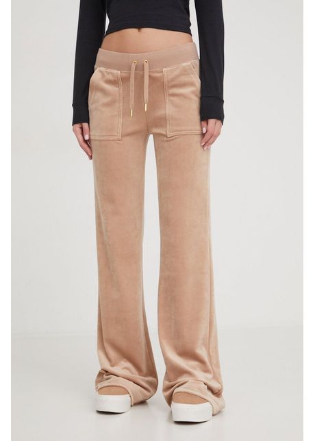 Juicy couture pantaloni de trening din velur culoarea bej neted