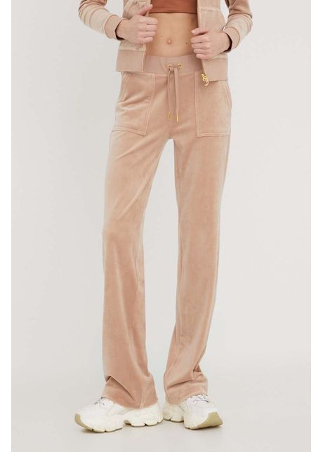 Juicy couture pantaloni de trening din velur culoarea bej neted