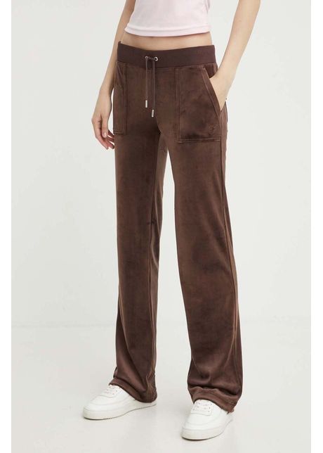 Juicy couture pantaloni de trening din velur culoarea maro neted jcap180eu