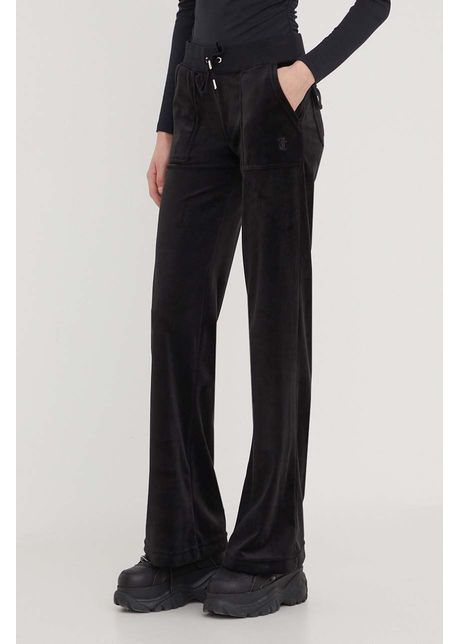 Juicy couture pantaloni de trening din velur culoarea negru neted