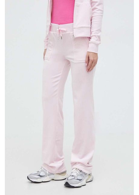 Juicy couture pantaloni de trening din velur culoarea roz neted