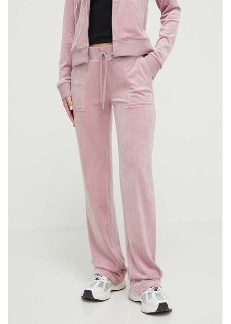 Juicy couture pantaloni de trening din velur culoarea roz neted