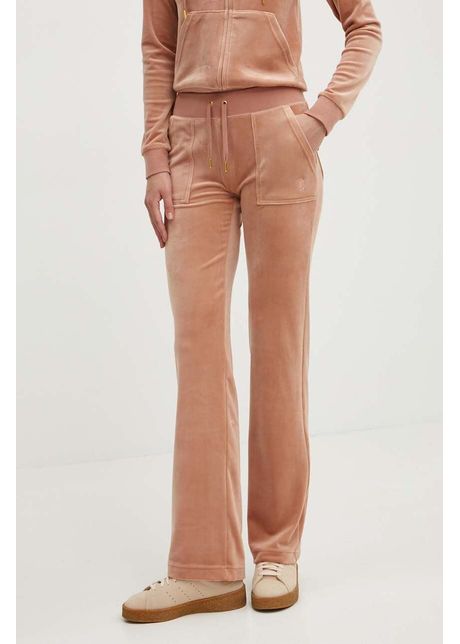 Juicy couture pantaloni de trening din velur del ray gold culoarea bej neted jcap180g