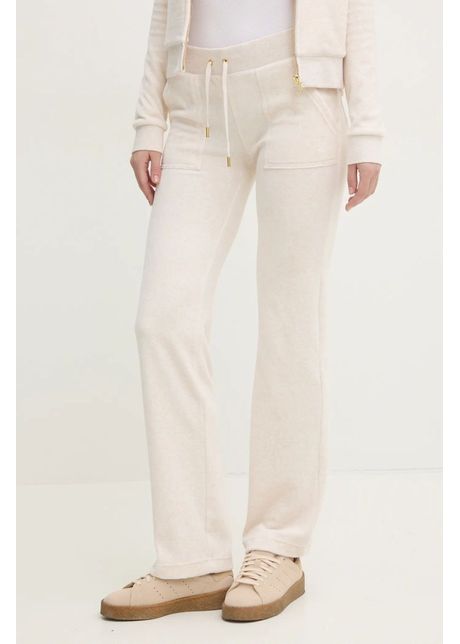 Juicy couture pantaloni de trening din velur del ray gold hw culoarea bej melanj jcap180g