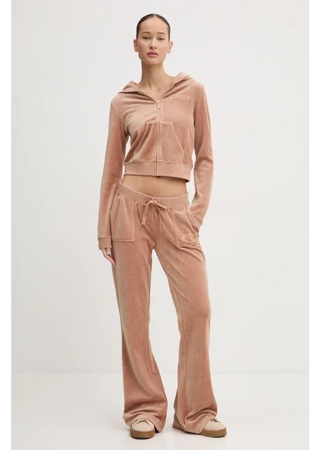 Juicy couture pantaloni de trening din velur heritage crown caisa low rise pant culoarea maro cu imprimeu jcgbj224012