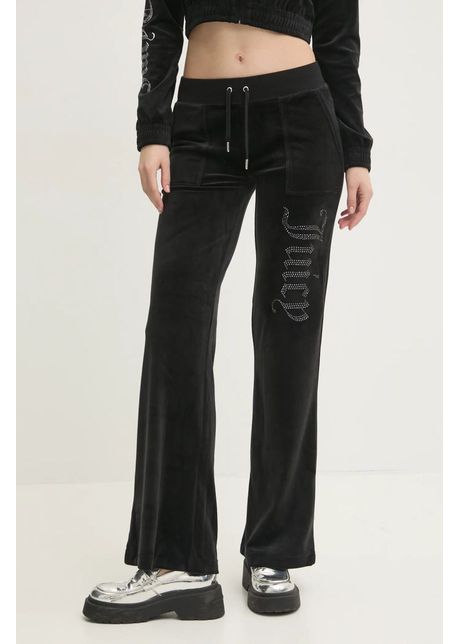 Juicy couture pantaloni de trening din velur layla jewelled low rise pant culoarea negru cu imprimeu jcbbj224815