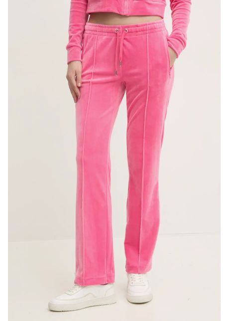 Juicy couture pantaloni de trening din velur tina track pant culoarea roz cu imprimeu jcapw045
