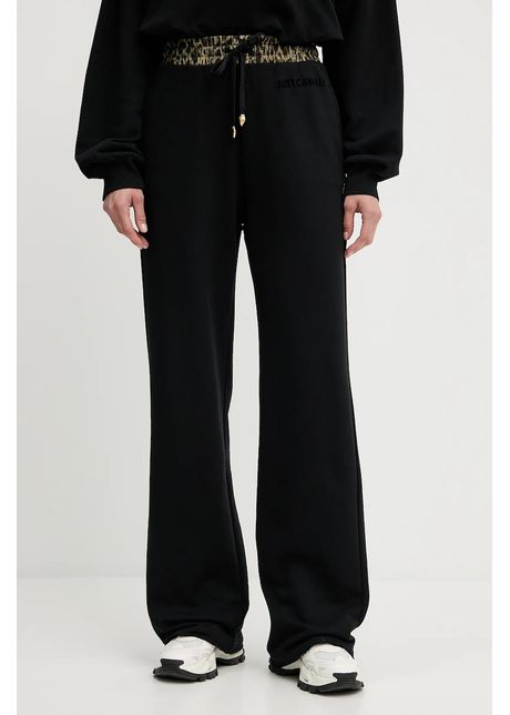 Just Cavalli pantaloni de trening din bumbac culoarea negru, uni, 79PAAE20 CF100
