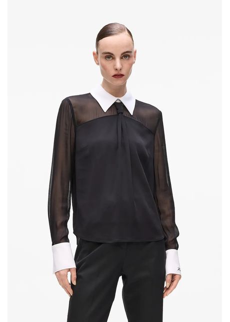 Karl Lagerfeld bluză culoarea negru, uni, A4W11008