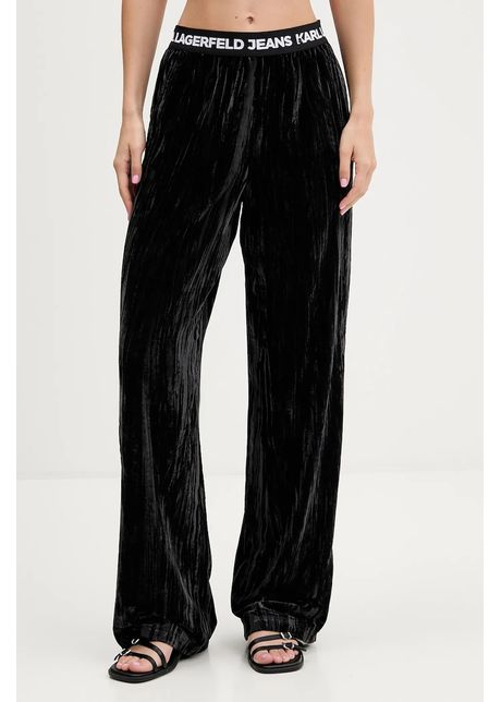 Karl Lagerfeld Jeans pantaloni de catifea culoarea negru, drept, high waist, A4W10135