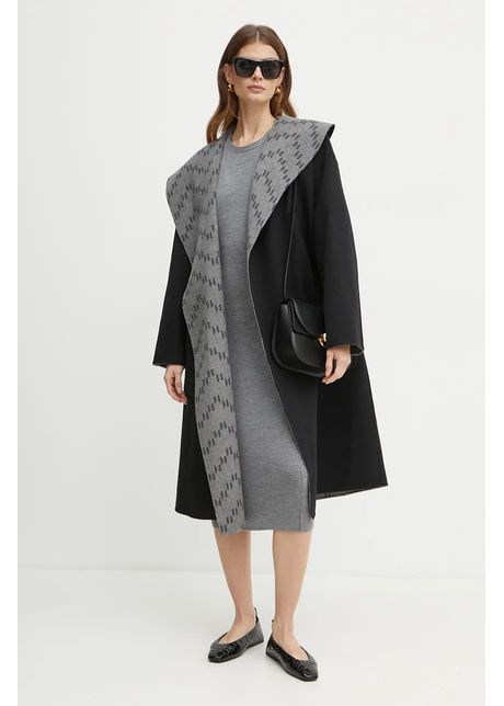 Karl lagerfeld palton din l n pe dou fe e culoarea negru de tranzitie oversize 246w1502