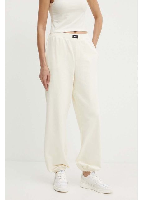 Karl lagerfeld pantaloni de trening din bumbac culoarea bej neted 245w2113