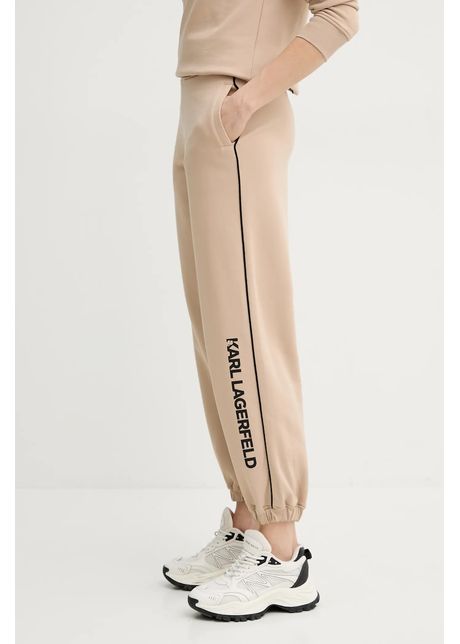 Karl lagerfeld pantaloni de trening femei culoarea bej cu imprimeu a2w10149