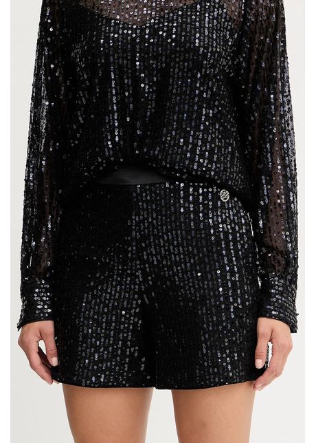 Karl Lagerfeld pantaloni scurti culoarea negru, cu imprimeu, high waist, A4W10125