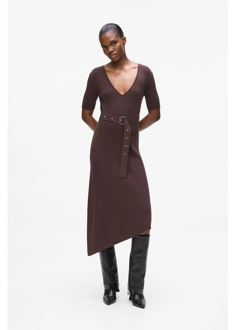 Karl Lagerfeld rochie culoarea maro, midi, mulata, A4W13026