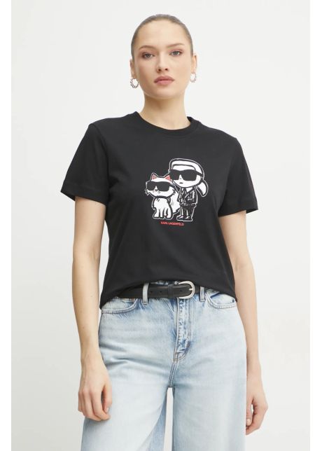 Karl Lagerfeld tricou din bumbac femei, culoarea negru, A1W17129
