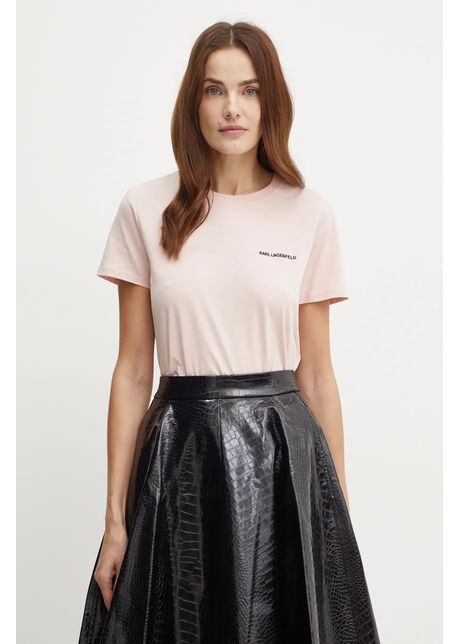 Karl Lagerfeld tricou din bumbac femei, culoarea roz, 245W1714