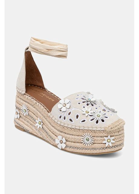 Kurt geiger london espadrile din piele ntoars flower espadrille culoarea bej cu platforma 4352644209
