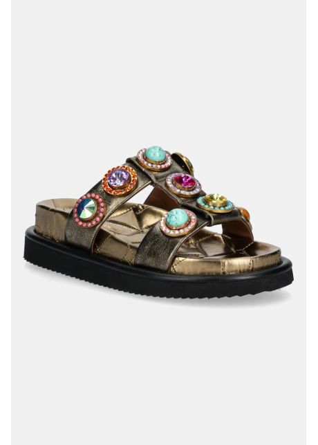 Kurt geiger london slapi de piele orson crystal sandal femei culoarea auriu cu platforma 9107168109