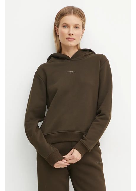 La mania bluza ali femei culoarea maro cu glug neted ali