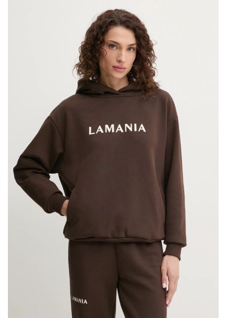 La mania bluza femei culoarea maro cu glug cu imprimeu
