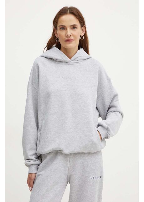 La mania bluza pl femei culoarea gri cu glug cu imprimeu clean