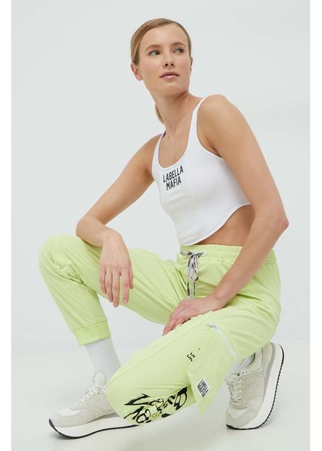 Labellamafia pantaloni femei culoarea galben cu imprimeu