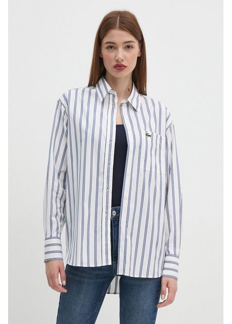 Lacoste camasa din bumbac femei culoarea alb cu guler clasic relaxed