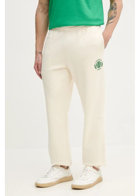 Lacoste pantaloni de trening barbati culoarea bej cu imprimeu xh9777