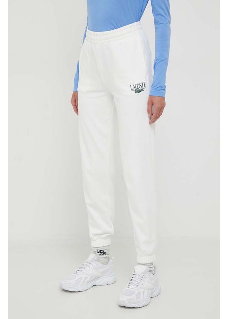 Lacoste pantaloni de trening culoarea bej cu imprimeu