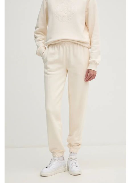 Lacoste pantaloni de trening din bumbac culoarea bej neted xf2647