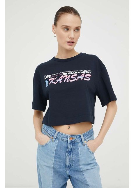 Lee tricou din bumbac culoarea albastru marin