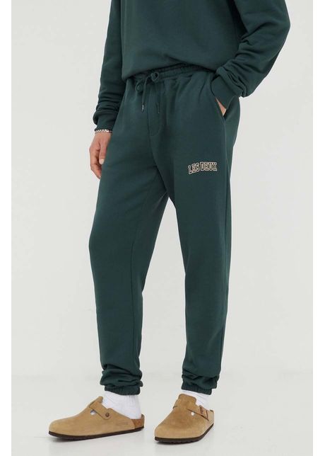 Les Deux pantaloni de trening din bumbac culoarea verde, cu imprimeu