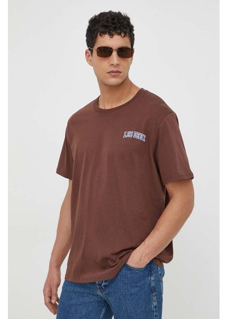 Les deux tricou din bumbac culoarea maro cu imprimeu