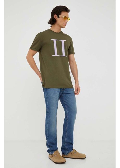 Les deux tricou din bumbac culoarea verde melanj