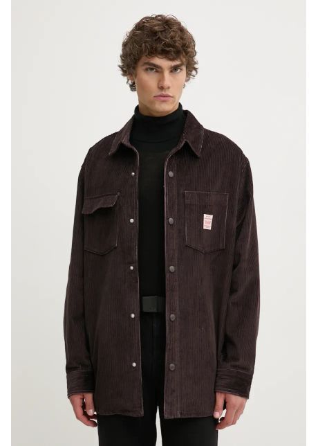 Levi s geaca jeans barbati culoarea maro de tranzitie oversize a8582