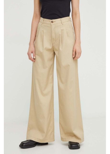 Levi s pantaloni pleated wideleg femei culoarea bej lat high waist