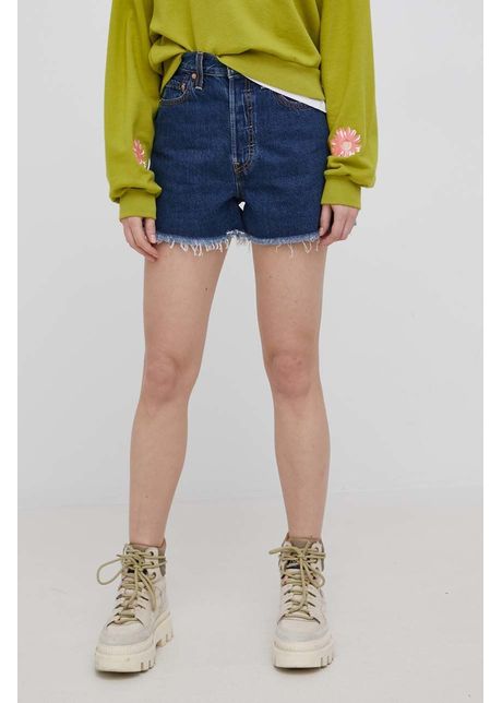 Levi s pantaloni scurti jeans femei culoarea albastru marin neted high waist
