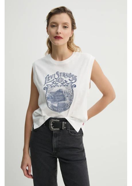 Levi's top din bumbac GR BOXY TANK culoarea alb, 001MW
