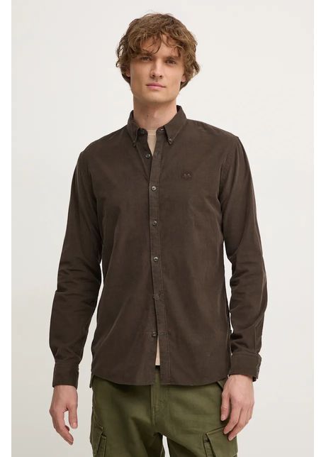 Lindbergh camasa din velur culoarea verde cu guler button down regular 30 225016