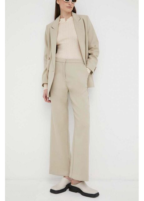 Lovechild pantaloni femei culoarea bej drept high waist