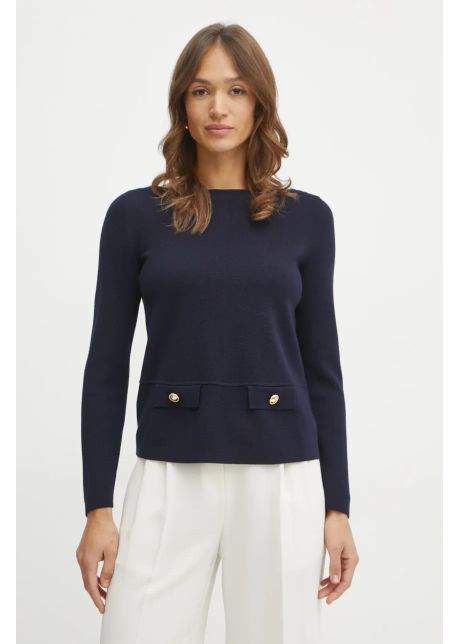 Luisa spagnoli pulover de lana femei culoarea albastru marin light 58599