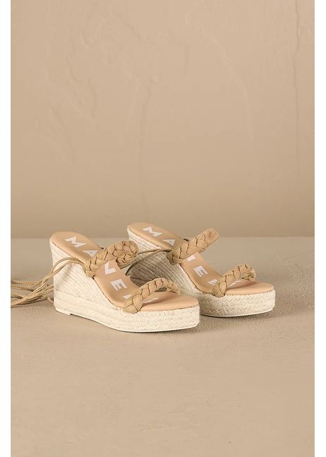 Manebi sandale din piele ntoars hamptons two braided bands wedge espadrilles culoarea bej m 1 1 we