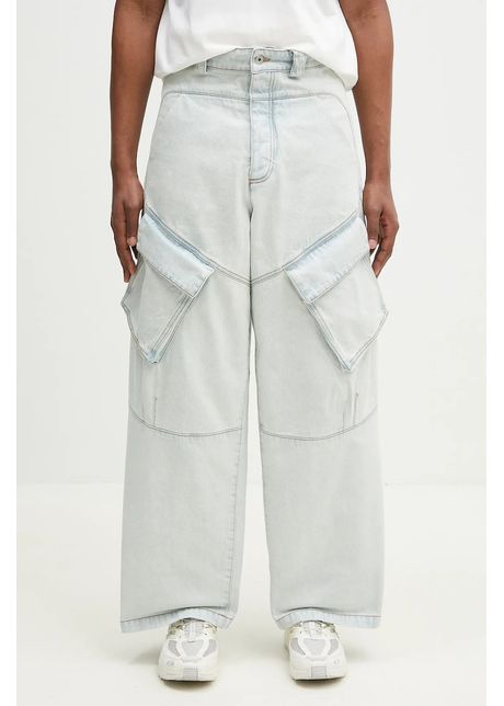 Marcelo burlon blugi din bumbac bleach denim wide cargo light blue no co b rba i cmyb003s25den0014000