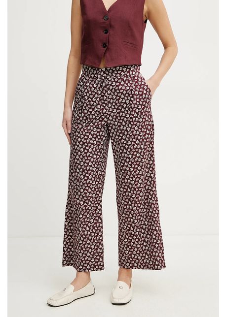 Marella pantaloni de bumbac cricket femei culoarea bordo lat high waist 2513131202200