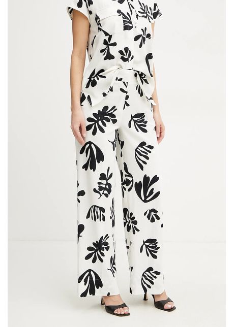 Marella pantaloni din in antiope femei culoarea alb lat high waist 2513131222200
