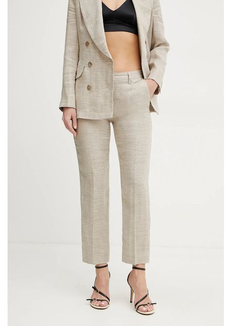 Marella pantaloni din in perugia femei culoarea bej fason tigareta medium waist 2513131192200