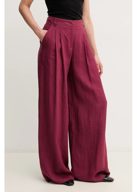 Marella pantaloni din in zama femei culoarea bordo lat high waist 2513131132200